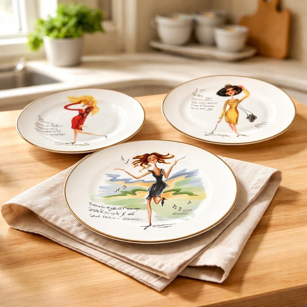 Sakura Glamour Girls 8" Plates Set of 3 Stoneware Fashion‎ Quote